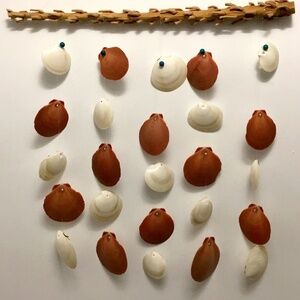 Queen Palm Wood and pink Moon Seashells wind chimes